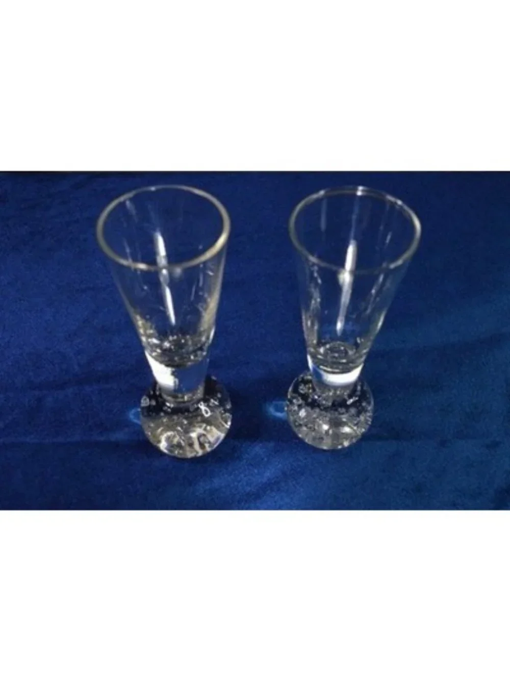 Vintage MCM Clear Glass Cordial Glasses Bubble Base Trumpet Flute Set of 2 Art